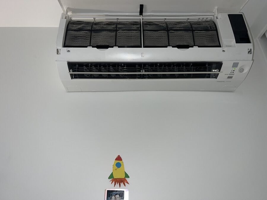 Buildup found inside a frequently used bedroom AC
